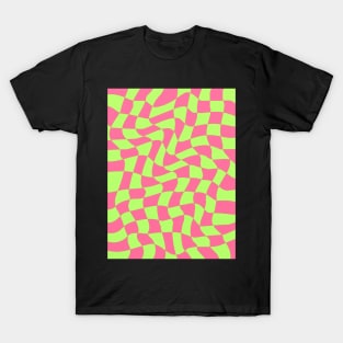 Pink and Green Wavy Checkered Pattern T-Shirt